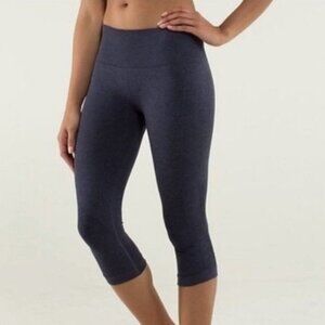 Lululemon In The Flow Crop ll Leggings Seamless Heathered Inkwell Blue 6